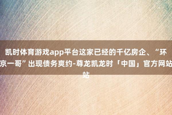 凯时体育游戏app平台这家已经的千亿房企、“环京一哥”出现债务爽约-尊龙凯龙时「中国」官方网站